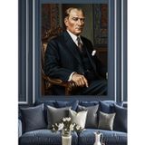 Tablomega Koltukta Oturan Atatürk Portresi Dekoratif Kanvas - Mdf Ahşap Tablo