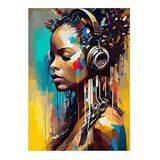 Tablomega Kulaklıkla Müzik Dinleyen Kız Dekoratif Ahşap Tablo 35cm X50cm