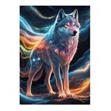 Tablomega Kutup Işıklarında Bozkurt Desenli Ahşap Tablo 35cm X50cm