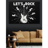 Tablomega "Let'S Rock" Şimşek Sembollü Gitar İllüstrasyonu Siyah Beyaz Dekoratif Kanvas - Mdf Ahşap Tablo