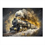 Tablomega Lokomotif Buharlı Tren Hediyelik Ahşap Tablo 25cmx 35cm