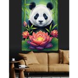 Tablomega Lotus Çiçeği Oturan Panda Dekoratif Kanvas - Mdf Ahşap Tablo