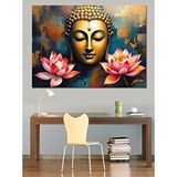 Tablomega Lotus Çiçekli Buda Dekoratif Kanvas - Mdf Ahşap Tablo