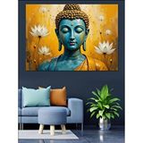 Tablomega Lotus Çiçekli Mavi Buda Dekoratif Kanvas - Mdf Ahşap Tablo