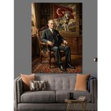 Tablomega Masasında Oturan Karizmatik Lider Atatürk Dekoratif Kanvas - Mdf Ahşap Tablo