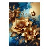 Tablomega Mavi Fon Sarı Çiçekler Mdf Poster 25cmx 35cm
