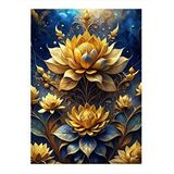 Tablomega Mavi Yapraklı Altın Çiçek Art Mdf Poster 35cm X50cm