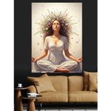 Tablomega Meditasyon Yapan Çiçekli Kadın Dekoratif Kanvas - Mdf Ahşap Tablo