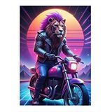 Tablomega Motosiklet Ve Aslan Mdf Poster 35cm X50cm