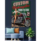 Tablomega Motosikletli Pinup Kadın Posteri Dekoratif Kanvas - Mdf Ahşap Tablo