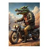 Tablomega Motosikletli Timsah Art Mdf Poster 35cm X50cm