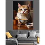 Tablomega Noodle Yiyen Obur Kedi Dekoratif Kanvas - Mdf Ahşap Tablo