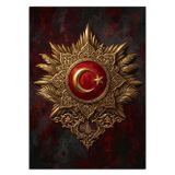 Tablomega Osmanlı Armalı Türk Bayrağı Rozet Dekoratif Kanvas - Mdf Ahşap Tablo