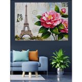 Tablomega Paris Eyfel Kulesi Çiçekli Dekoratif Kanvas - Mdf Ahşap Tablo
