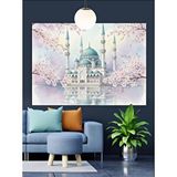 Tablomega Pembe Çiçekli Beyaz Cami Dekoratif Kanvas - Mdf Ahşap Tablo