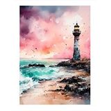 Tablomega Pembe Gökyüzü Ve Deniz Feneri Dekoratif Ahşap Tablo 25cmx 35cm