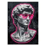 Tablomega Pembe Gözlüklü Davut Heykeli Pop-Art Dekoratif Kanvas - Mdf Ahşap Tablo