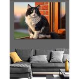 Tablomega Pencere Kenarında Kedi Manzarası Dekoratif Kanvas - Mdf Ahşap Tablo