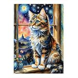 Tablomega Pencere Kenarındaki Kedi Ve Manzara Tasarım Ahşap Tablo 25cmx 35cm
