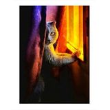 Tablomega Pencereye Bakan Kedi Tasarım Ahşap Tablo 35cm X50cm