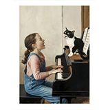 Tablomega Piyano Çalan Kız Ve Kedi Hediyelik Ahşap Tablo 25cmx 35cm
