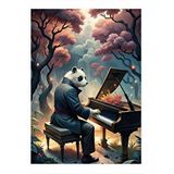 Tablomega Piyano Çalan Sevimli Panda Dekoratif Ahşap Tablo 25cmx 35cm