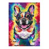 Tablomega Renkli Desenli Bulldog Köpek Dekoratif Ahşap Tablo 25cmx 35cm