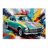 Tablomega Renkli Fon Klasik Araba Art Mdf Poster 35cm X50cm