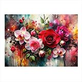 Tablomega Renkli Güller Dekoratif Ahşap Tablo 35cm X50cm