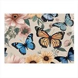 Tablomega Renkli Kelebekler Ve Çiçekler Desenli Ahşap Tablo 25cmx 35cm