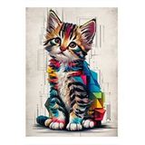 Tablomega Renkli Kristaller Ve Tekir Kedi Model Ahşap Tablo 25cmx 35cm