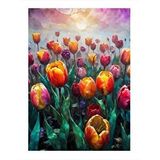 Tablomega Renkli Laleler Desenli Ahşap Tablo 35cm X50cm