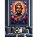 Tablomega Renkli Lotus Çiçekleri Ve Buda Heykeli Meditasyon Işık Dekoratif Kanvas - Mdf Ahşap Tablo
