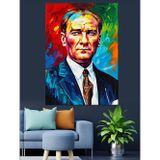Tablomega Renkli Mustafa Kemal Atatürk Resmi Dekoratif Kanvas - Mdf Ahşap Tablo