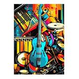 Tablomega Renkli Müzik Aletleri Ve Keman Modern Ahşap Tablo 25cmx 35cm