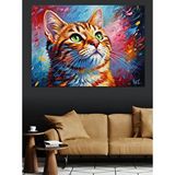 Tablomega Renkli Soyut Kedi Portresi Dekoratif Kanvas - Mdf Ahşap Tablo