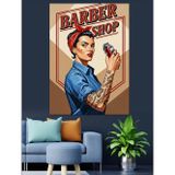 Tablomega Retro Kadın Berber Posteri Dekoratif Kanvas - Mdf Ahşap Tablo