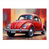 Tablomega Retro Kırmızı Kaplumbağa Araba Model Ahşap Tablo 25cmx 35cm