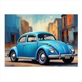 Tablomega Retro Mavi Kaplumbağa Araba Mdf Poster 35cm X50cm