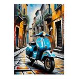 Tablomega Retro Mavi Ve Scooter Motosiklet Desenli Ahşap Tablo 35cm X50cm