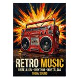 Tablomega Retro Music Kırmızı Boombox Poster Dekoratif Kanvas - Mdf Ahşap Tablo