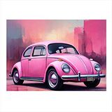 Tablomega Retro Pembe Kaplumbağa Araba Modern Ahşap Tablo 35cm X50cm