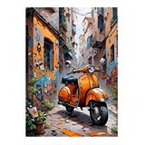 Tablomega Retro Turuncu Scooter Motosiklet Art Mdf Poster 35cm X50cm