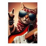 Tablomega Rockçi Kedi Model Ahşap Tablo 25cmx 35cm