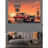 Tablomega Route 66 Kırmızı Retro Araba Ve Vahşi Batı Yol Manzarası Dekoratif Kanvas - Mdf Ahşap Tablo