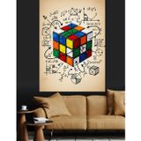 Tablomega Rubik Küpü Çizim Sanatı Dekoratif Kanvas - Mdf Ahşap Tablo