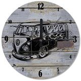 Tablomega Saat-201-30 Siyah Beyaz Vosvos Minibüs Ahşap 30 Cm Çap Duvar Saati