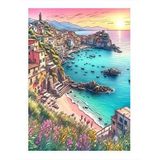 Tablomega Sahil Kasabası Ve Manzara Hediyelik Ahşap Tablo 35cm X50cm