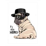 Tablomega Şapkalı Sevimli Pug Köpek Hediyelik Ahşap Tablo 25cmx 35cm