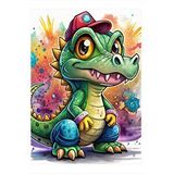 Tablomega Şapkalı Yavru T-rex Modern Ahşap Tablo 35cm X50cm